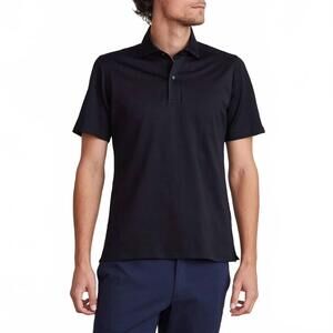 NEW EMANUEL BERG men's short sleeve quarter button up polo in black